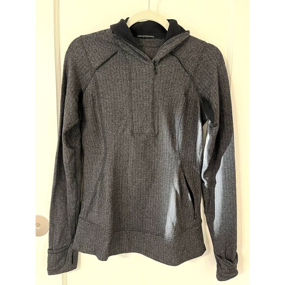 Lululemon Womens Think Fast Pullover 1/4 Quarter Zip Gray Herringbone Size 8 - Picture 1 of 6
